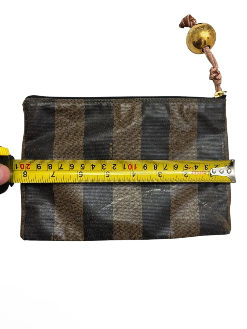 Fendi vintage black gold/brown striped cosmetic clutch bag